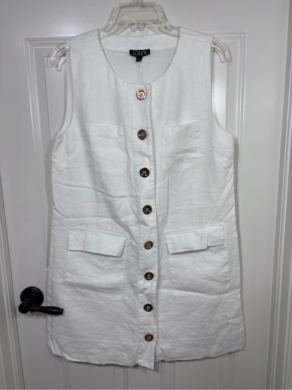 NWT J.Crew Sleeveless Linen Button-Front Shift Dress Women’s M White